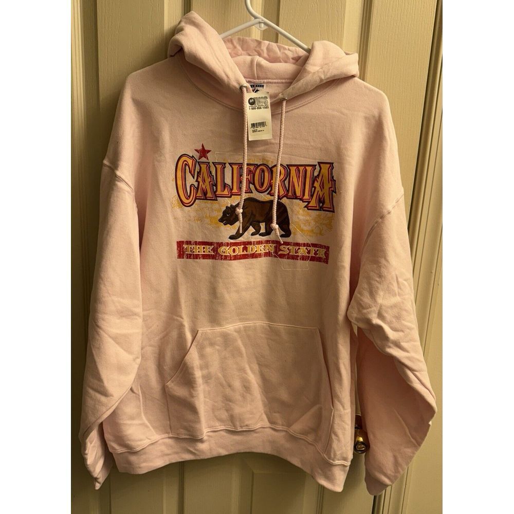 California The Golden State Cal Bear West Coast Pink Hooded Sweatshirt XL‎ NWT